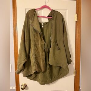 Free People olive green zip hoodie/coat size XS